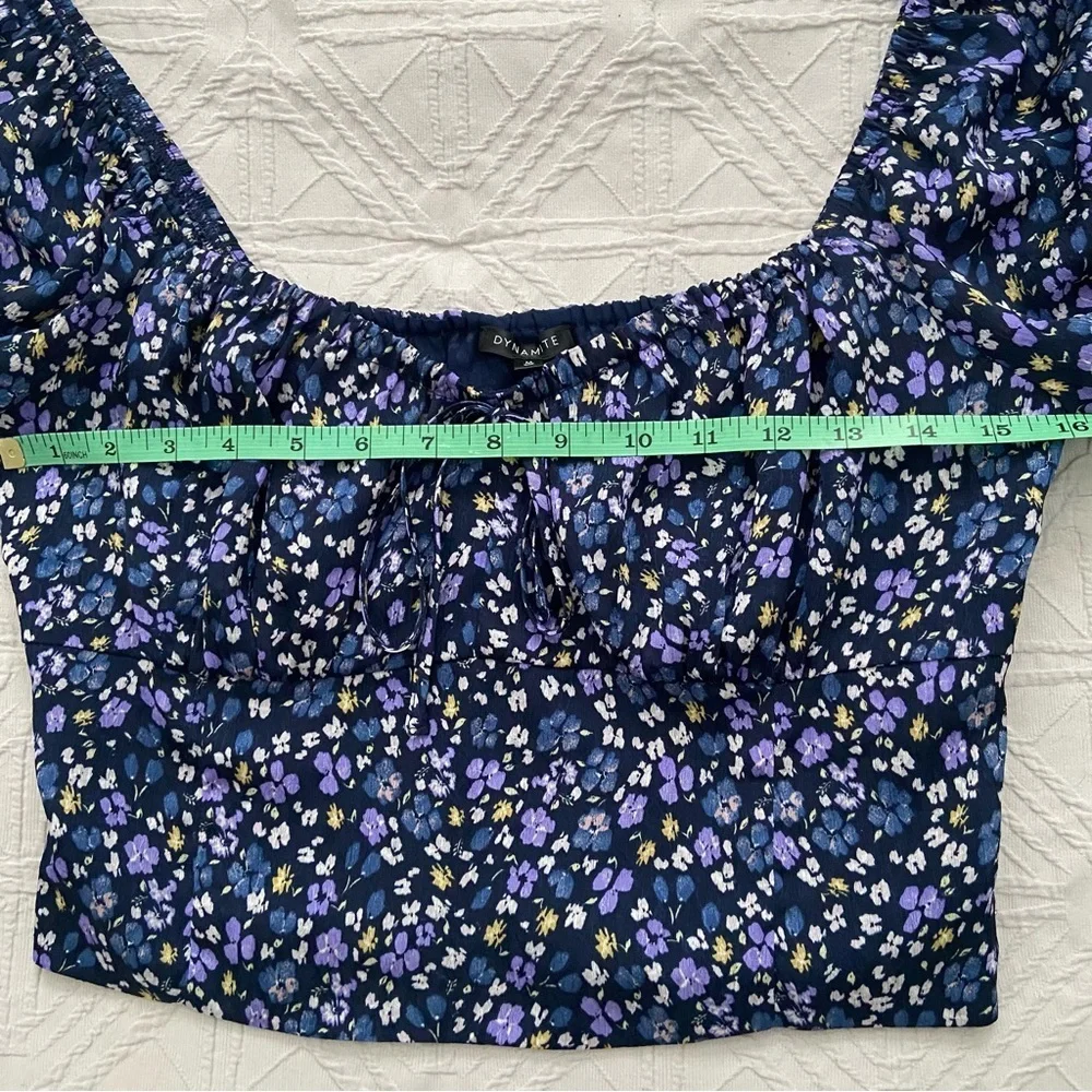 Dynamite Blue Floral Cropped Square Neck Blouse - Picture 10 of 12